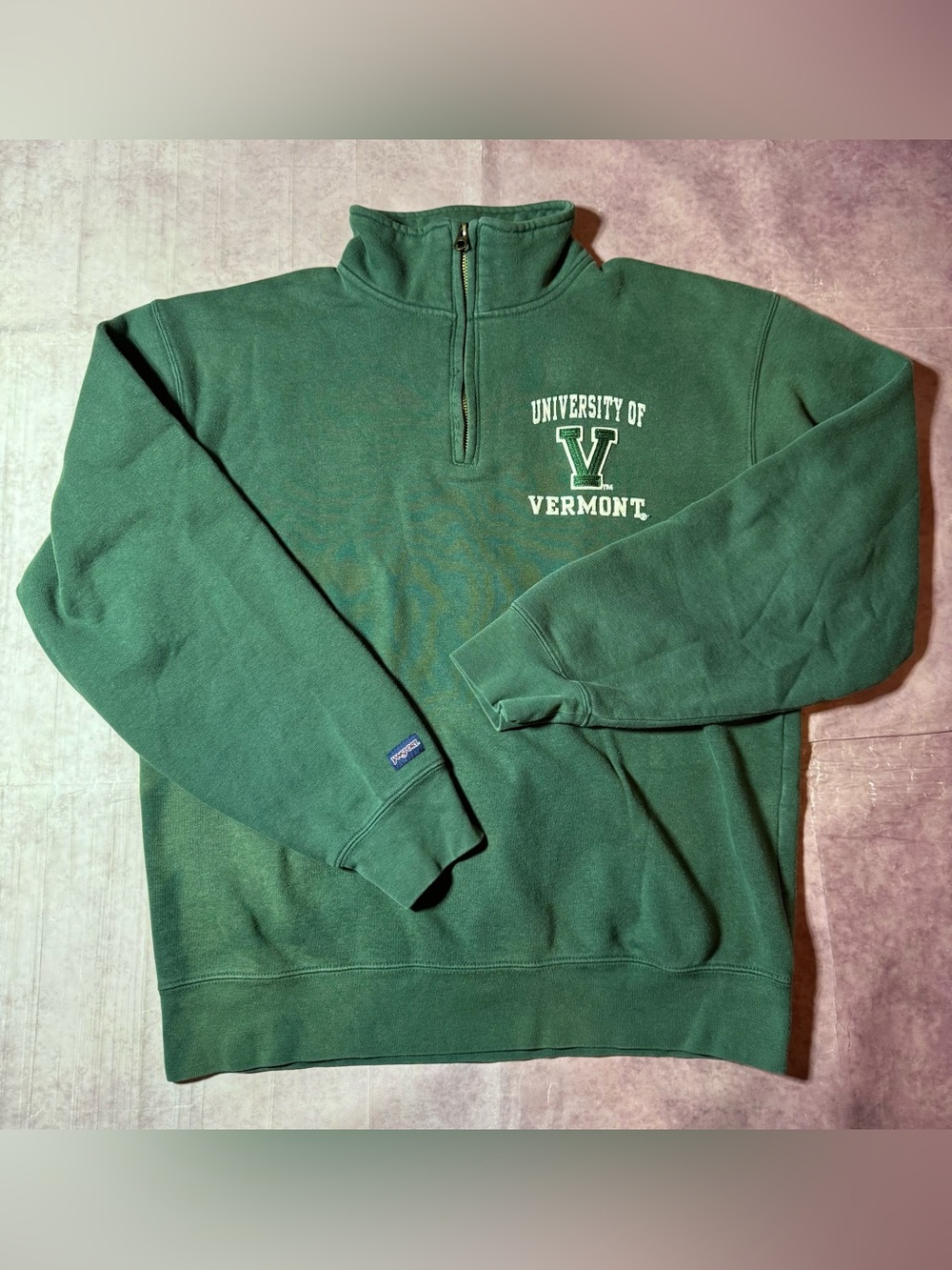 VTG JanSport University of Vermont 1/4 Zip Pullover Men’s Sz Medium Green NCAA